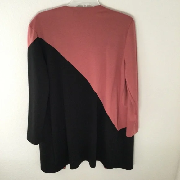 Slinky Brand Dusty Rose & Black Cardigan Sweater Jacket Blazer Chic Size Large - Picture 6 of 6